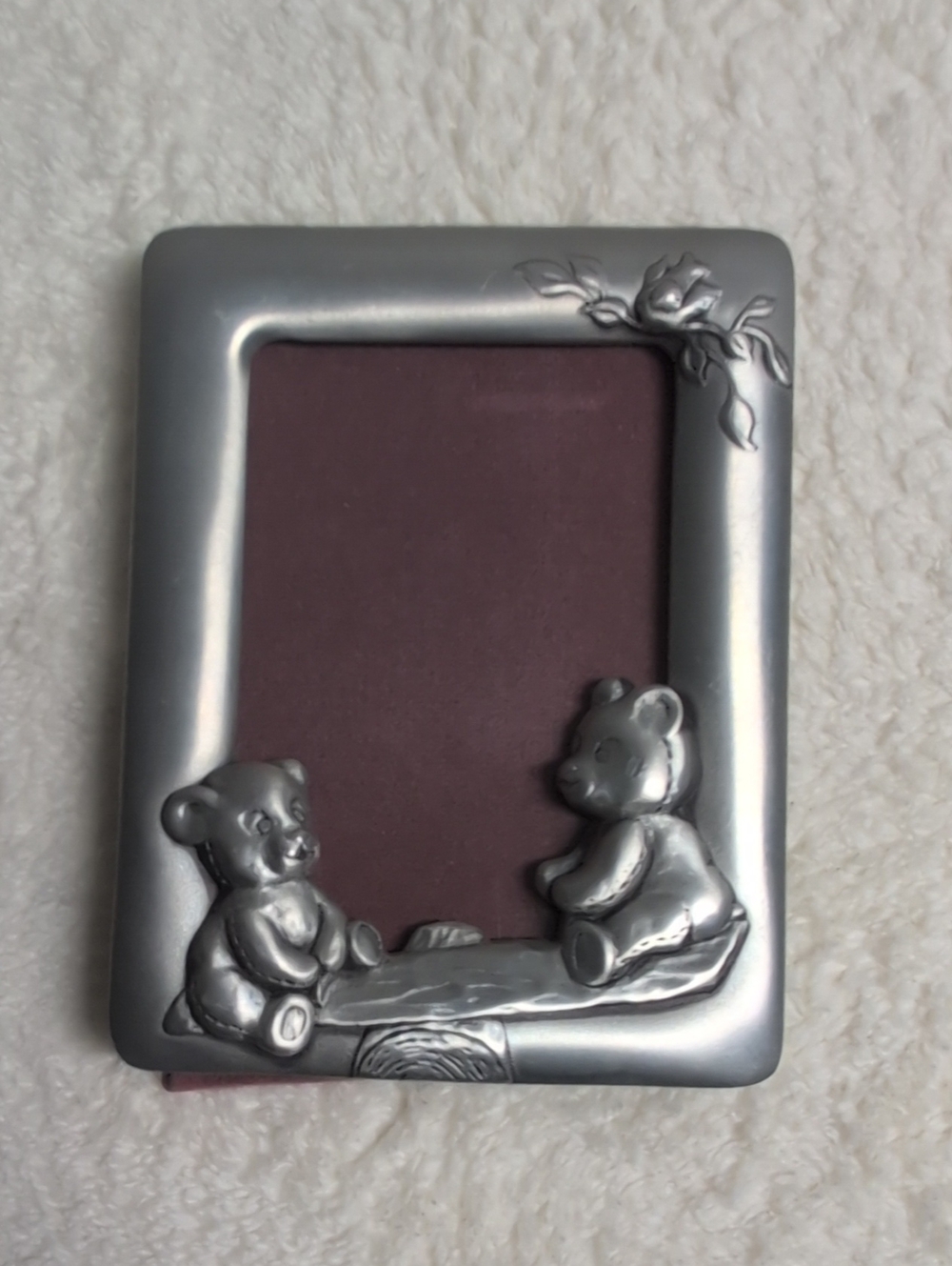 Seagull Pewter Canada 1990 Silver Teddy Bear Picture Frame - Plum Insert